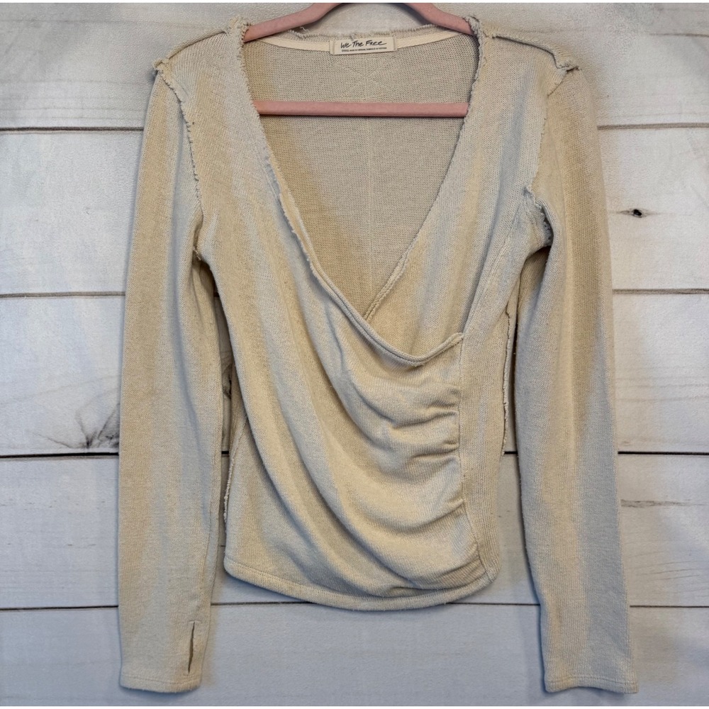 We The Free Free People Cream Wrap Long Sleeve Top Thumbholes Small OB1353292